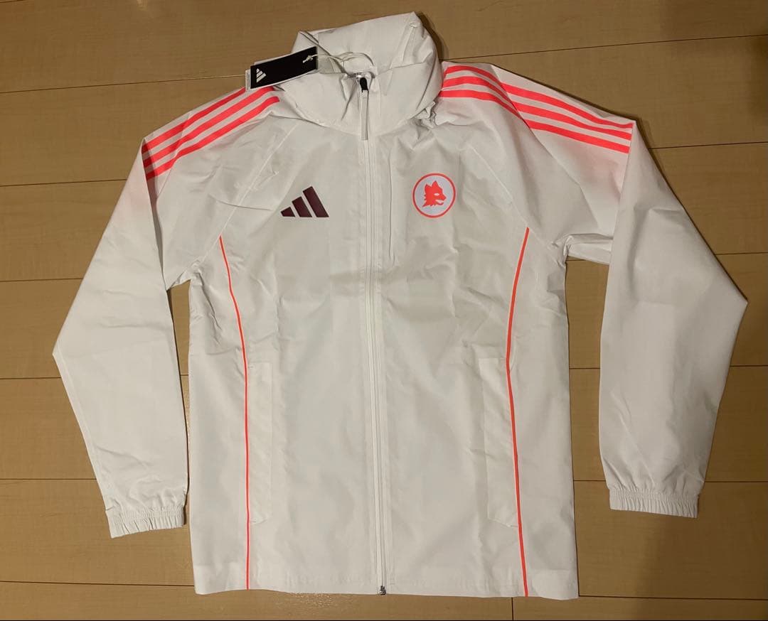 アディダスサッカーASローマトレーニング練習ウィンドブレーカー白24オレンジ25