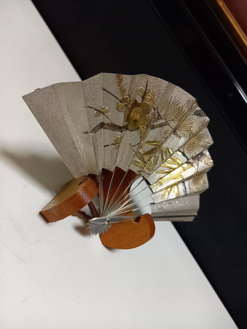 純銀製　松竹梅　扇子　扇　飾り