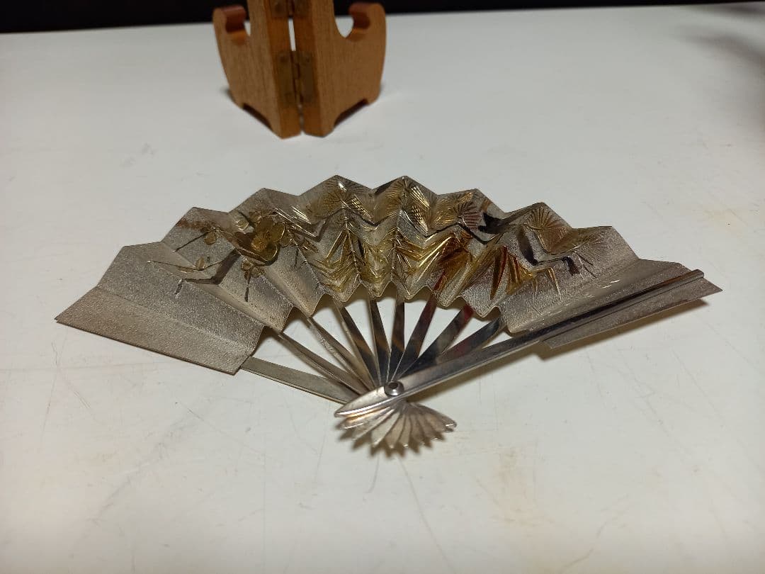 純銀製　松竹梅　扇子　扇　飾り