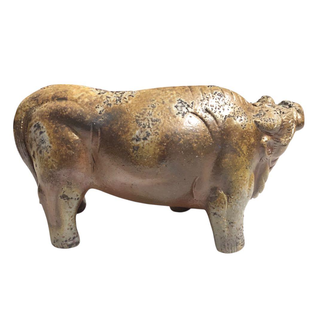 備前焼　牛　置物　木箱入り　日本製　アンティーク　インテリア