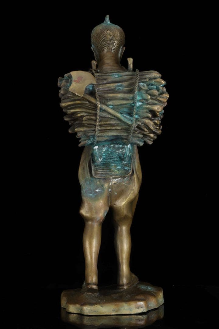 時代物 二宮金次郎像 金属製 大型48cm 二宮尊徳 置物 古美術品 骨董品