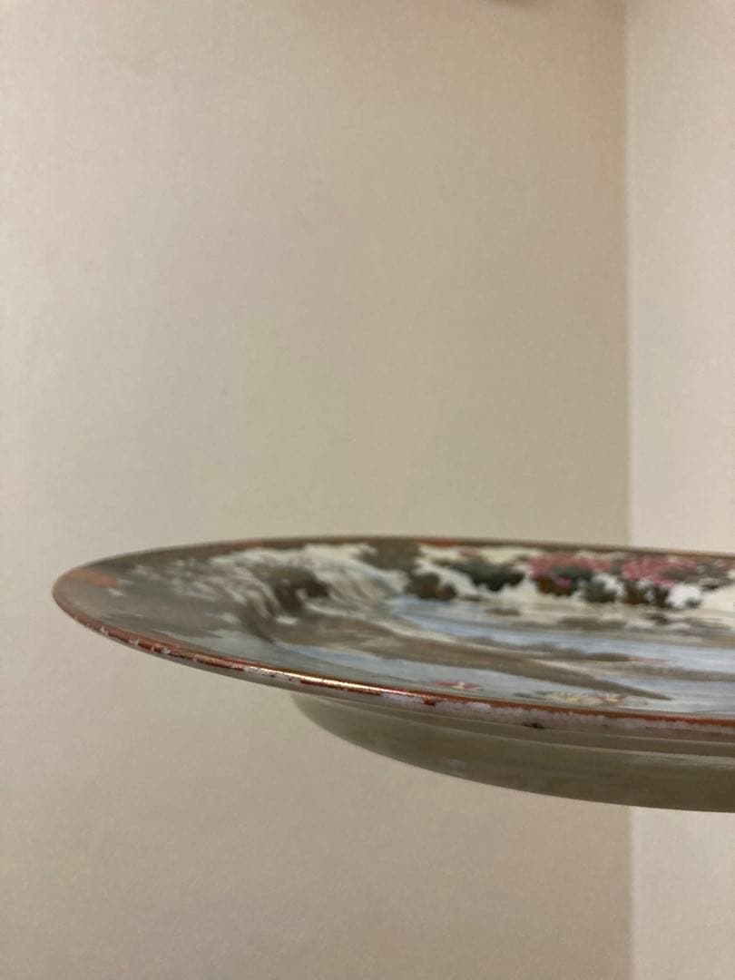 明治　手描き　夫婦雁と牡丹　大皿　2枚　縁起　時代　〈検 横濱焼　隅田焼　眞葛焼