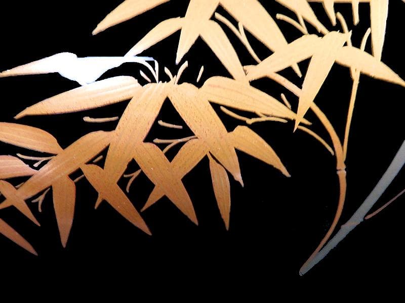 京塗師　岡田表寛造　金蒔絵　竹笹の図　火鉢　共箱　AS-DAx