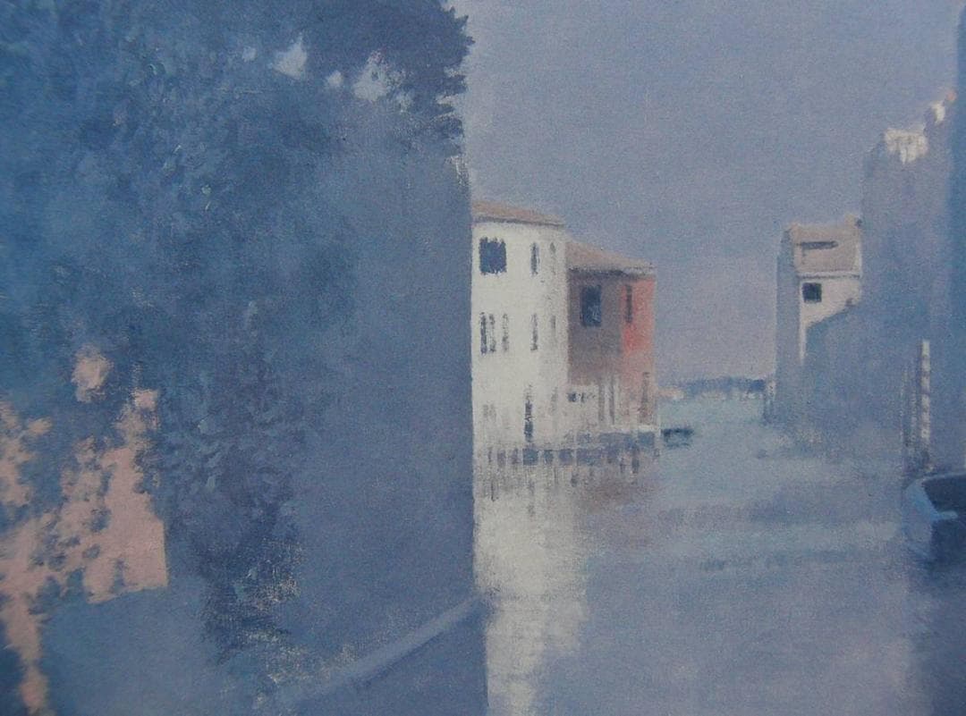 福本 章、「運河口（ベニス）」、希少画集・額装画、新品額縁にて額装致します