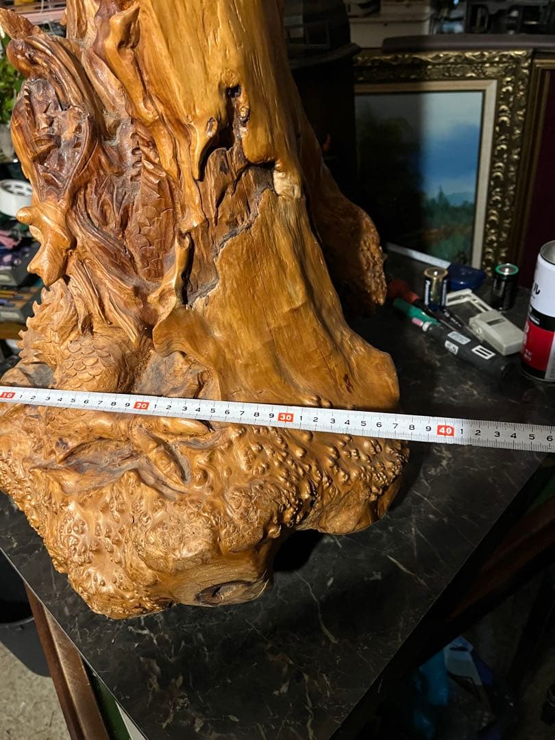 木彫り龍、90センチ龍の木彫り、特大木彫りの龍、一刀彫の龍、ドラゴン、木の株の龍
