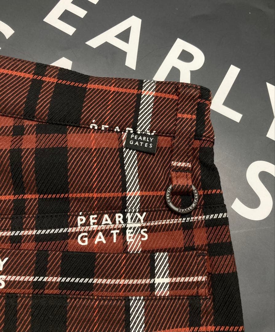 新品 パーリーゲイツ コットンストレッチカルゼチェックパンツ(7)サイズ3L/茶