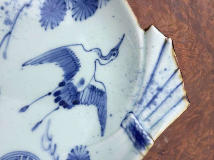 江戸末期 柿右衛門 染付鶴亀寿皿 木箱付き