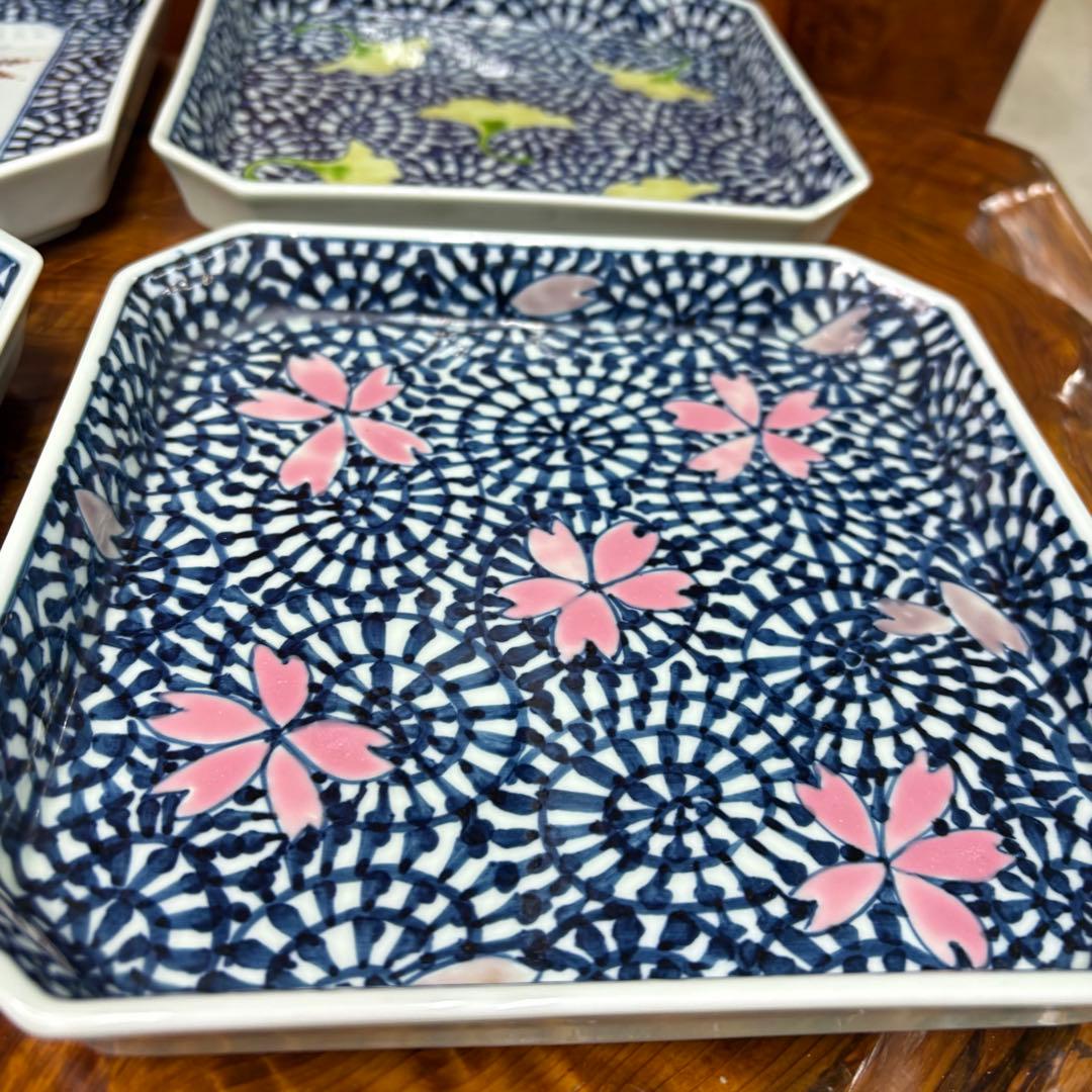 藤太郎窯　有田焼　染付　蛸唐草　皿　4枚まとめ