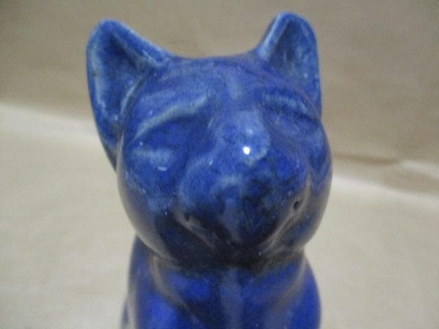 中国　唐代　藍釉俑　猫　珍品　I40-3