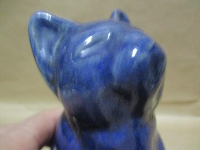 中国　唐代　藍釉俑　猫　珍品　I40-3
