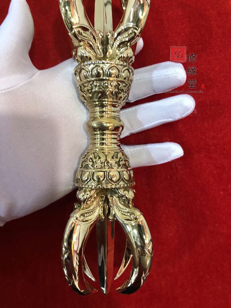 唐密法具 法器 宋式五鈷杵 金剛杵 真鍮製 23cm