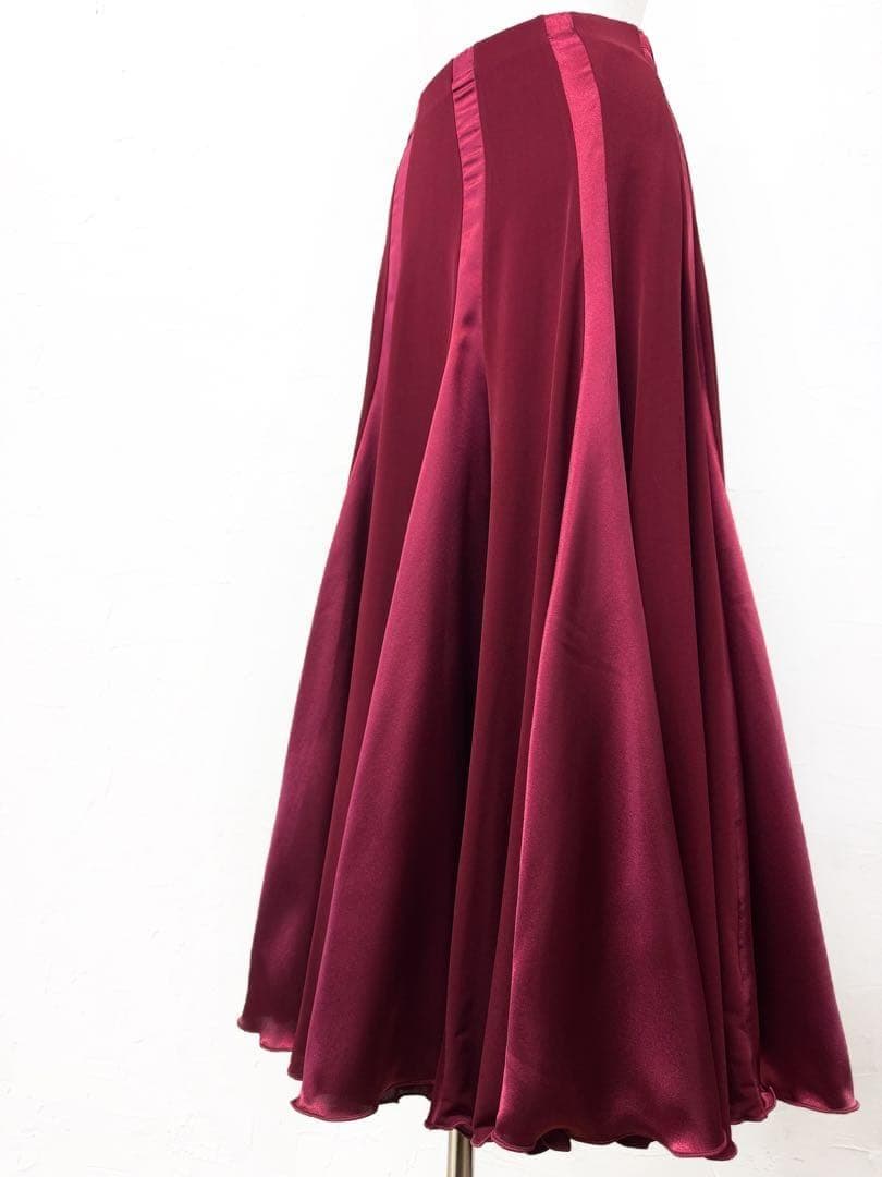 【美シルエット】新品　ワイン　サテン切り替え社交ダンス　ロングスカート　ｒ201