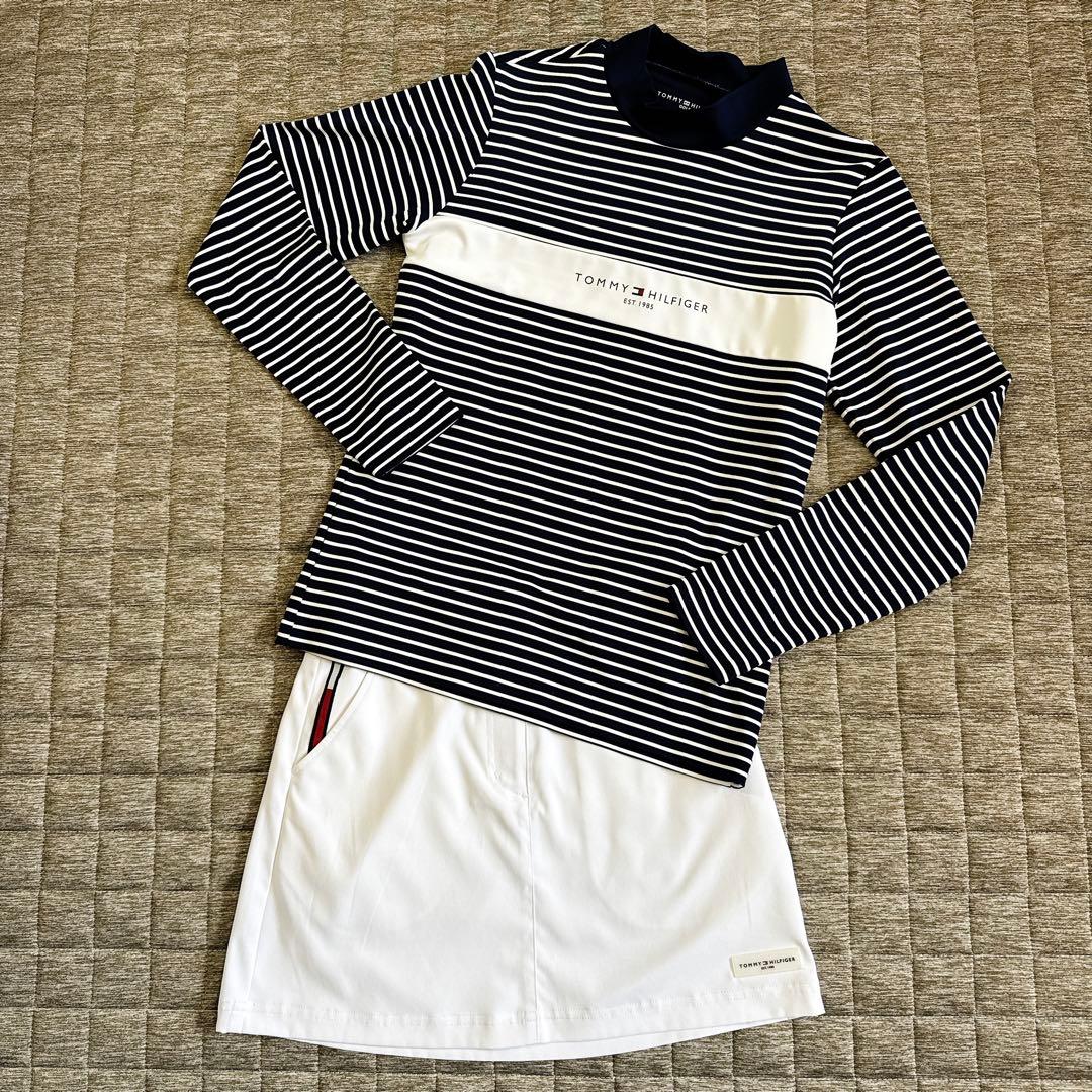   ストライプポロシャツとゴルフスカートセット