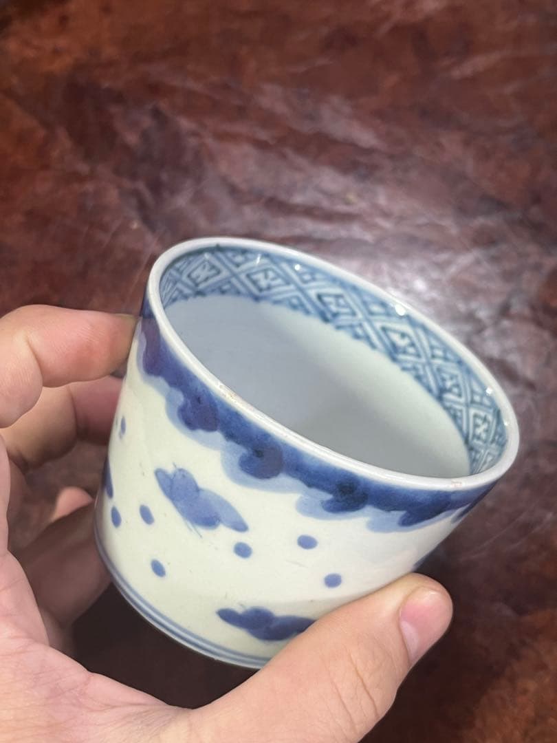 古伊万里 染付 猪口 波千鳥 ちょこ 蕎麦 千鳥 波 唐草 蕎麦猪口 民芸 民藝