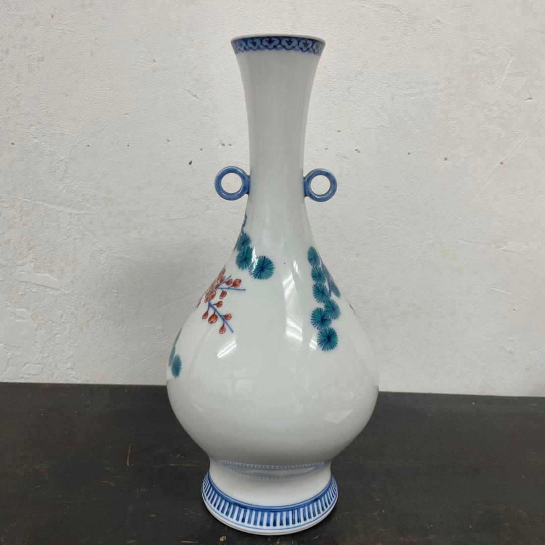 今泉今右衛門　今右衛門　錦　松竹梅絵　花瓶　共箱　環付