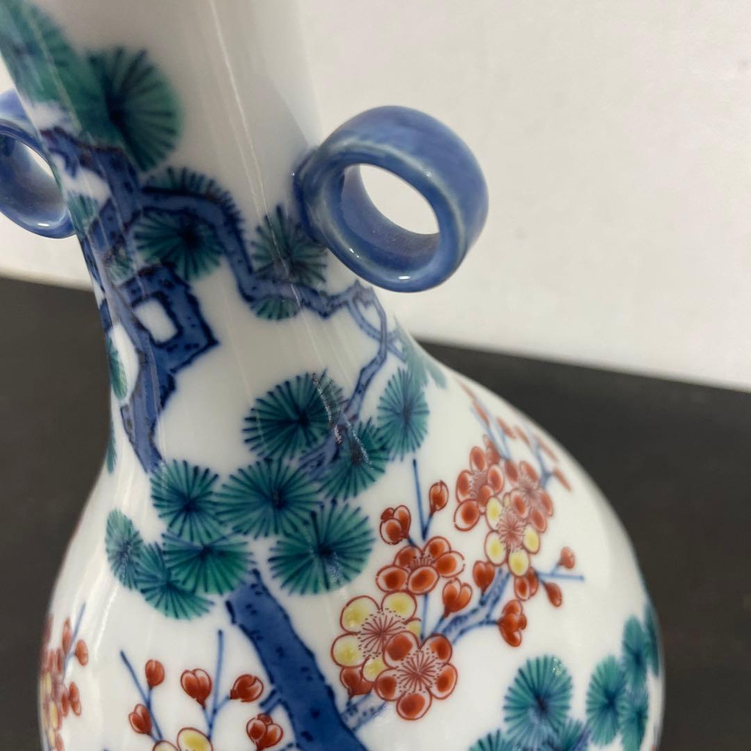 今泉今右衛門　今右衛門　錦　松竹梅絵　花瓶　共箱　環付