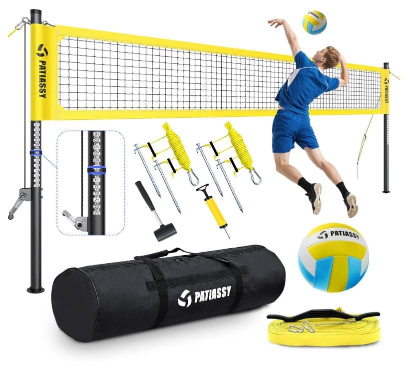 Patiassy ポータブルプロフェッショナルアウトドアバレーボールネットセット