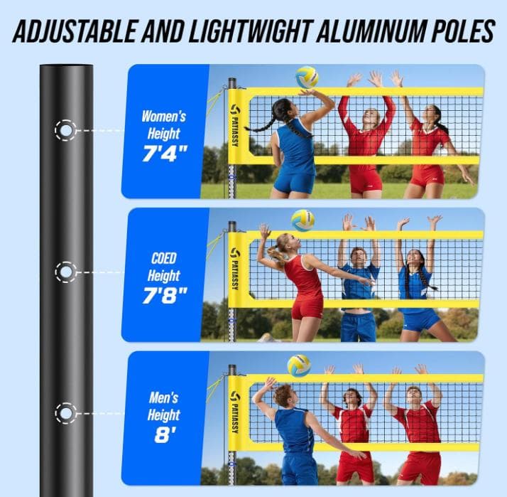 Patiassy ポータブルプロフェッショナルアウトドアバレーボールネットセット