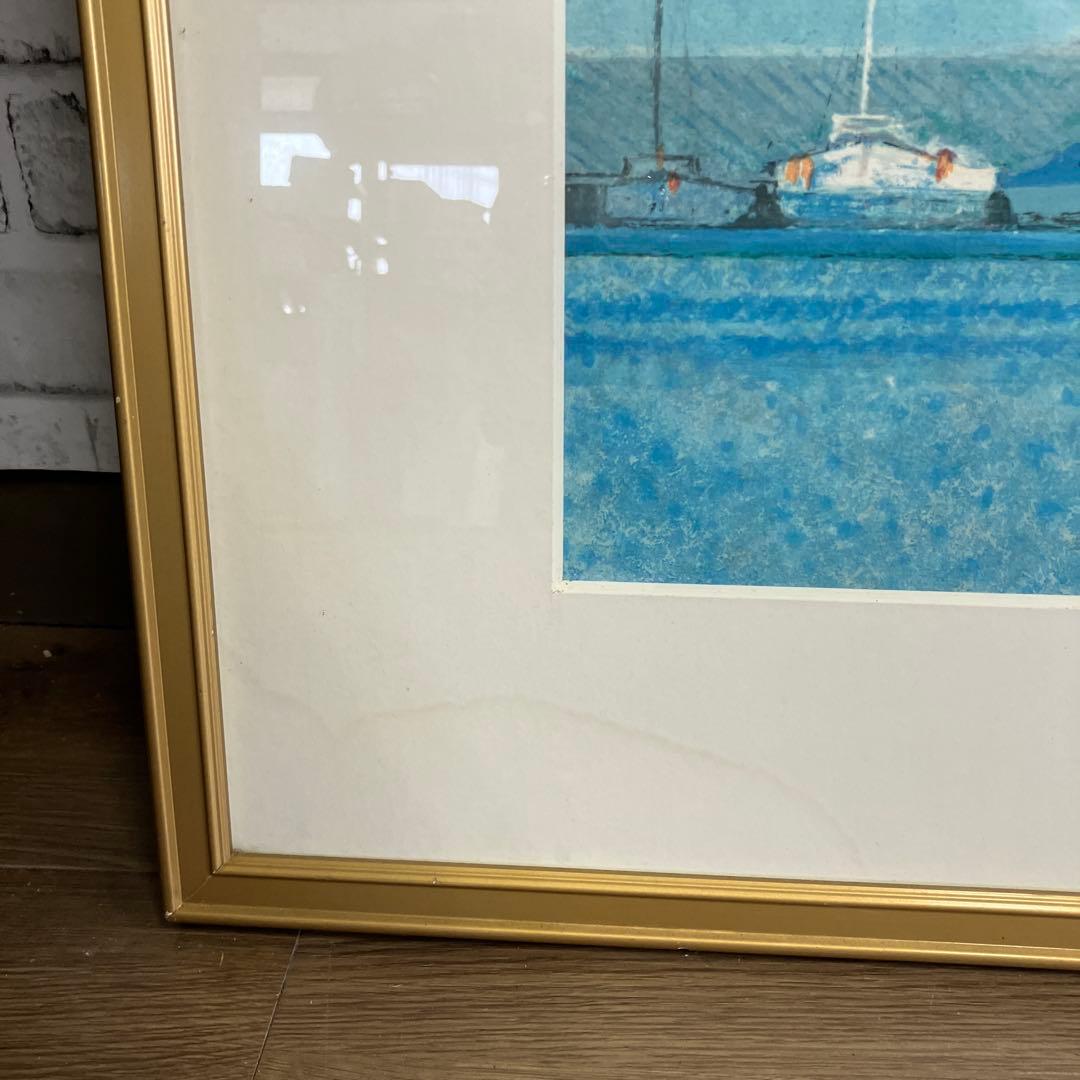 風景画 絵画 アート 水辺の街並み ヨット 額装 ゴールドフレーム インテリア