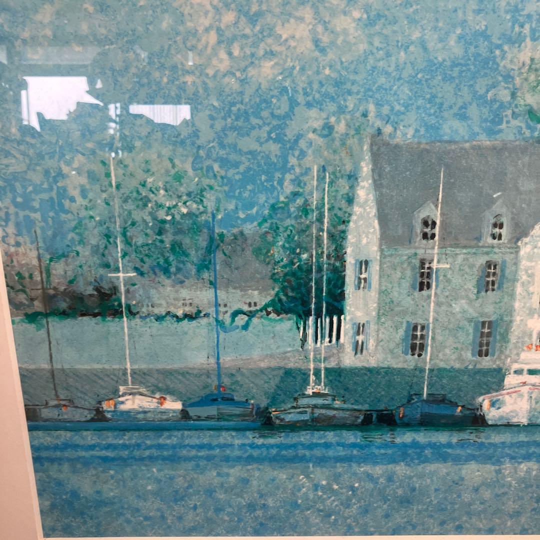 風景画 絵画 アート 水辺の街並み ヨット 額装 ゴールドフレーム インテリア