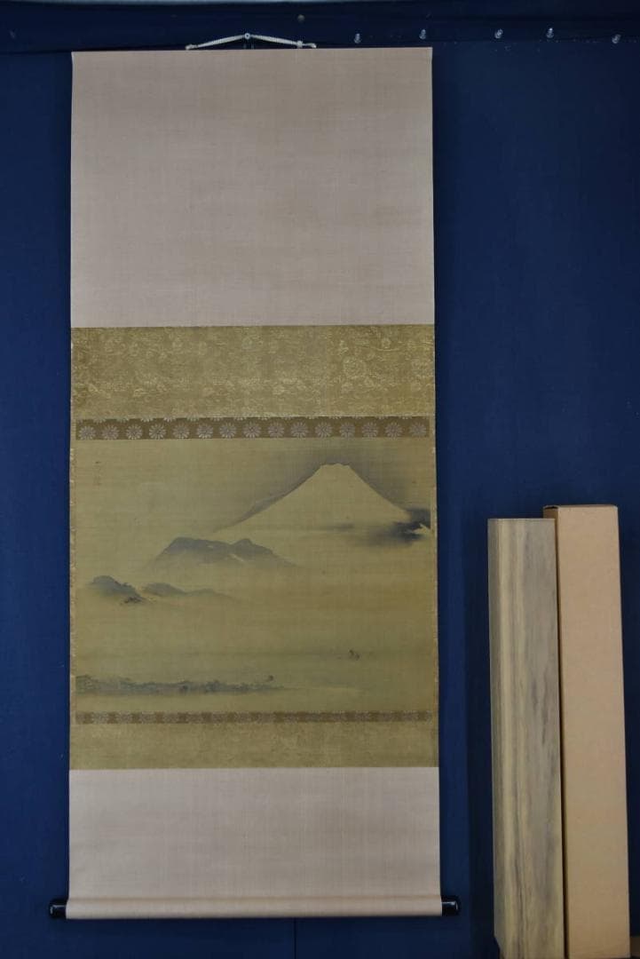 【真作】藤田友閑/富士山水図/横物/掛軸/名家伝来/Z-989