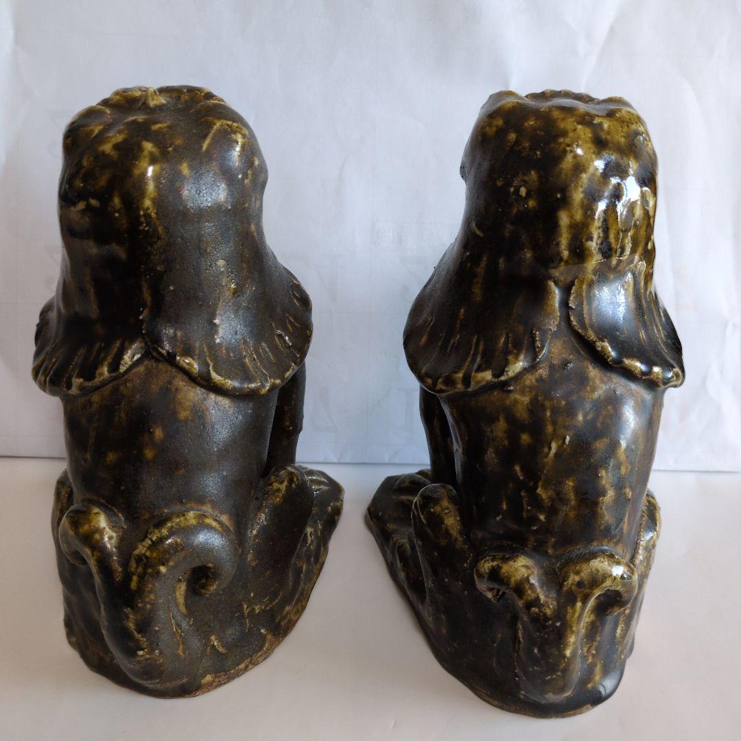 黒織部 　狛犬　阿吽像 　一対　骨董