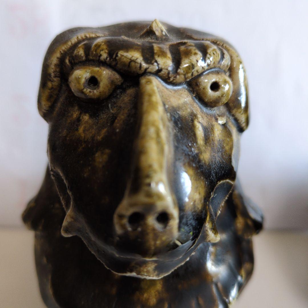 黒織部 　狛犬　阿吽像 　一対　骨董