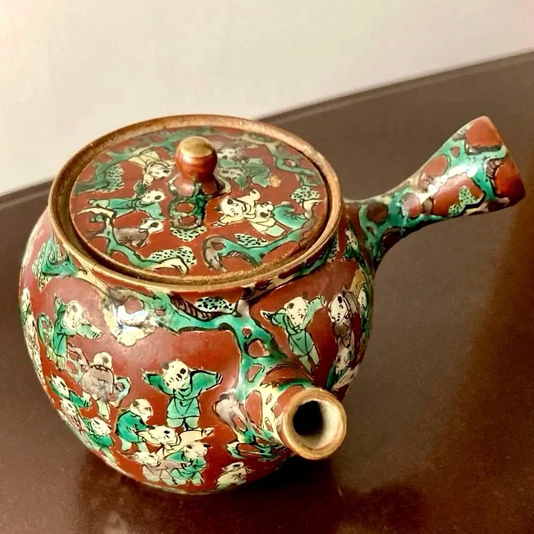 【九谷 木米】 骨董 アンティーク　急須　唐様 金彩赤絵