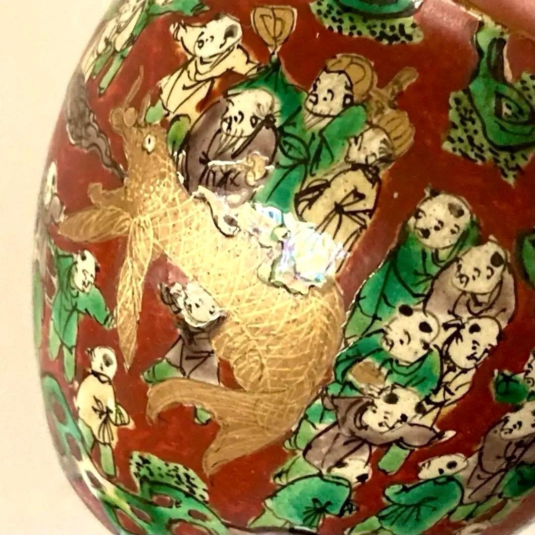 【九谷 木米】 骨董 アンティーク　急須　唐様 金彩赤絵