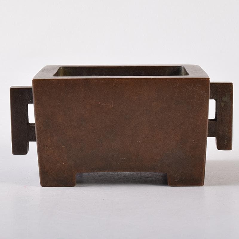 中国　大明宣徳年製　古銅　四方双耳香炉　馬槽爐　V　7933E