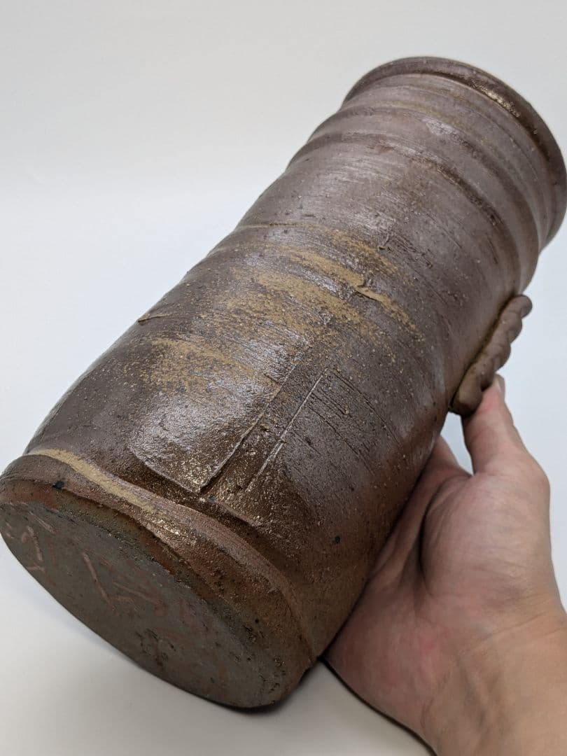 伝統工芸士 日幡光顕 備前焼 耳付花入 共箱共布栞 花器 フラワーベース 花瓶