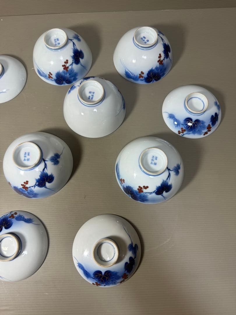 2211  有田焼 芳祥堂特製　葡萄瑠璃　蓋茶碗　5客