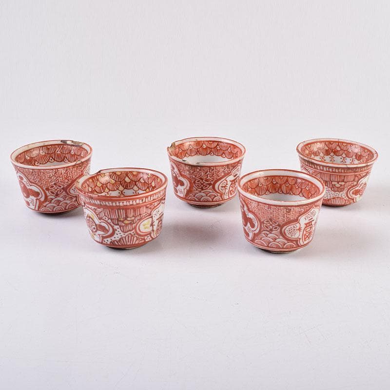 煎茶道具　赤絵宝珠文　煎茶器　五客　C　R8961