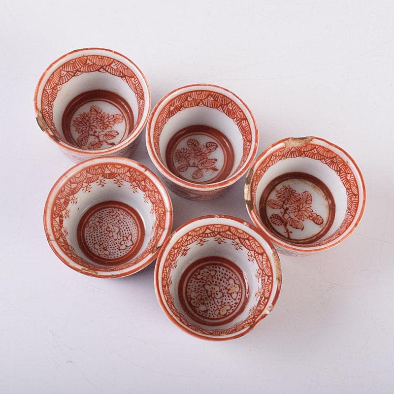 煎茶道具　赤絵宝珠文　煎茶器　五客　C　R8961