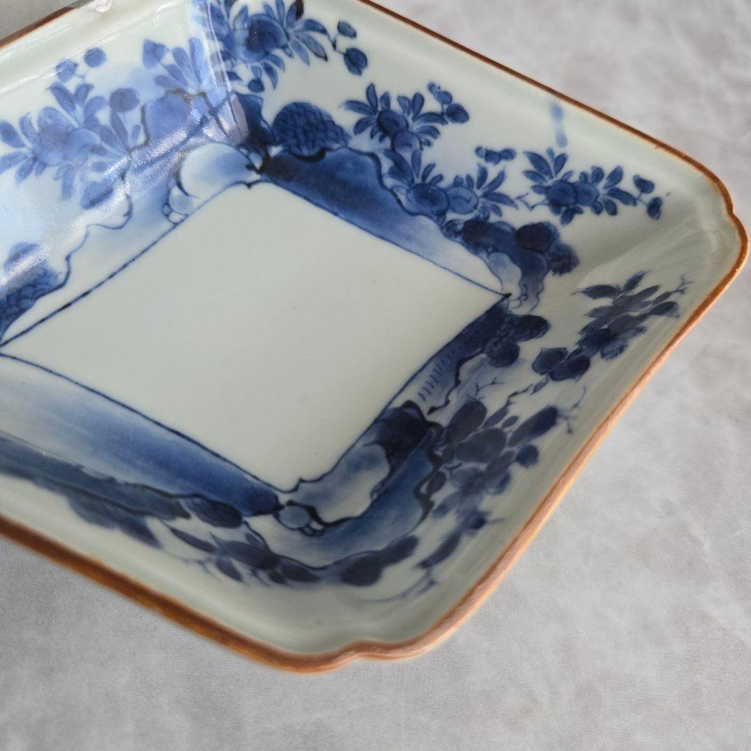 古伊万里　染付　隅入菱皿　小皿　江戸時代　金直し　金継ぎ　骨董　アンティーク