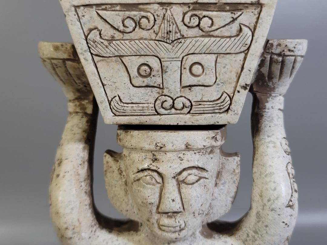 中国 石刻 人物 刃 置物 二件 DT379