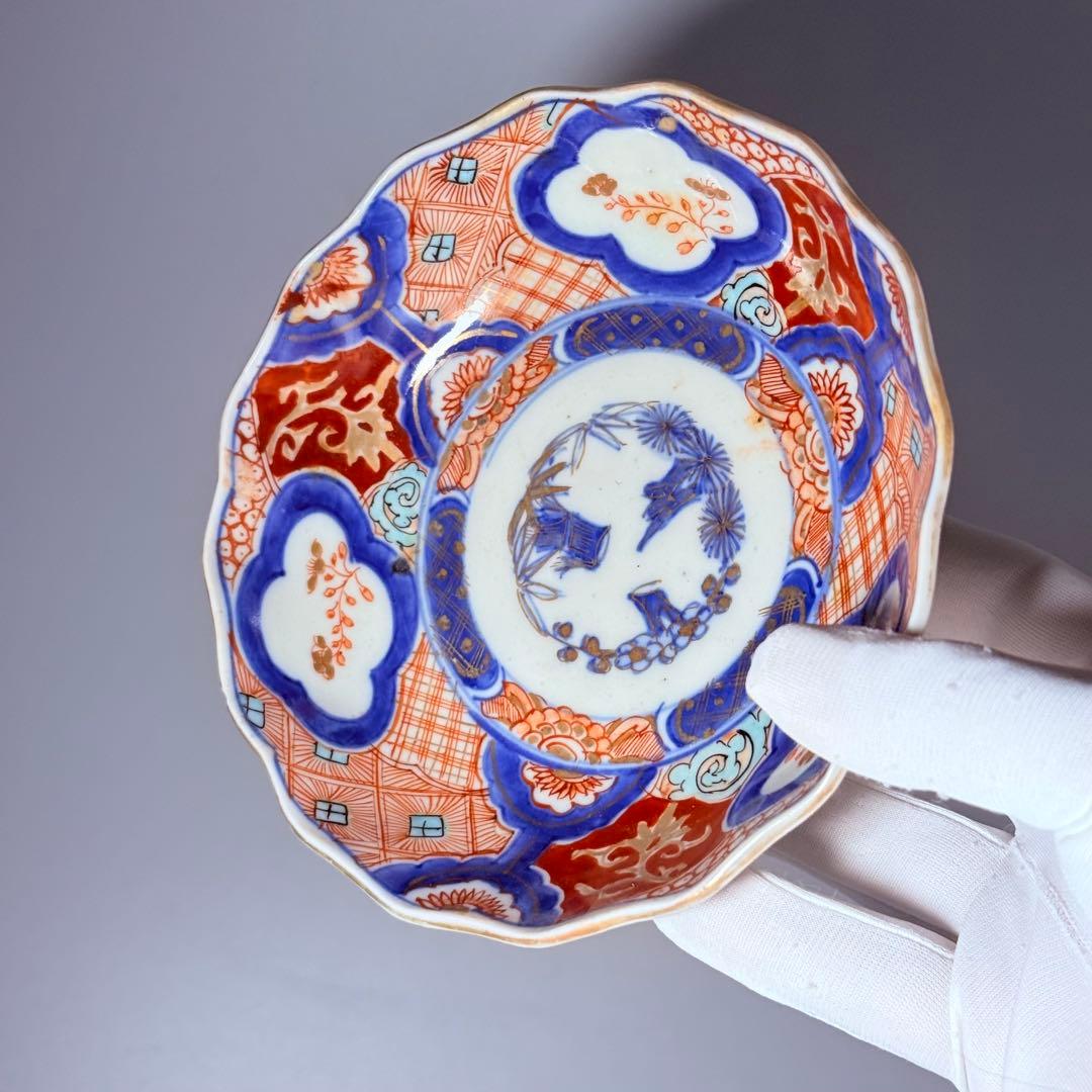 古伊万里　色絵松竹梅なます皿　五客　蛇の目高台　赤絵　緻密な絵付け　古器を楽しむ