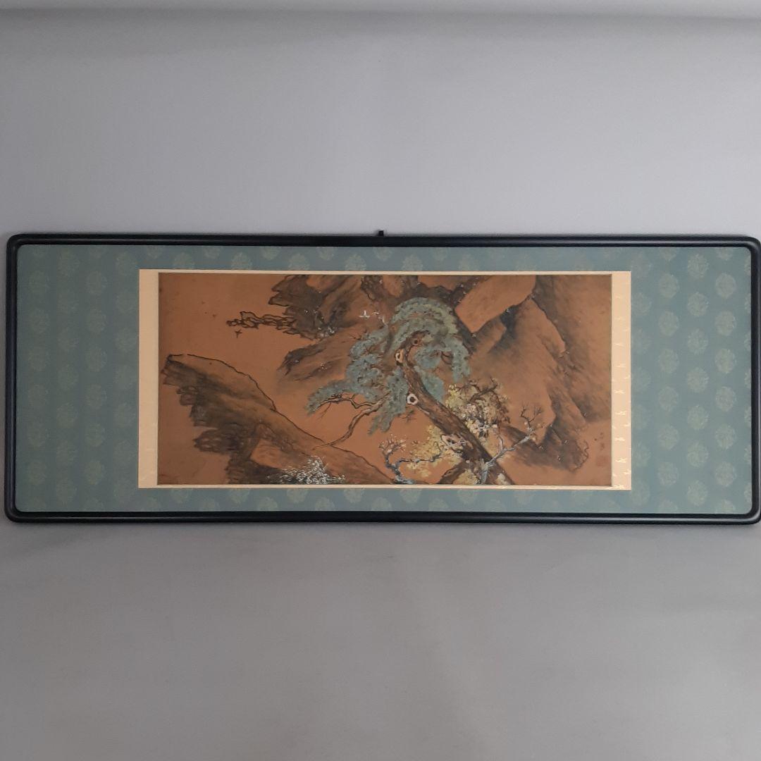 No4613 扁額装　春擧　松梅図　肉筆紙本　紙箱入り　日本画　古美術　送料無料