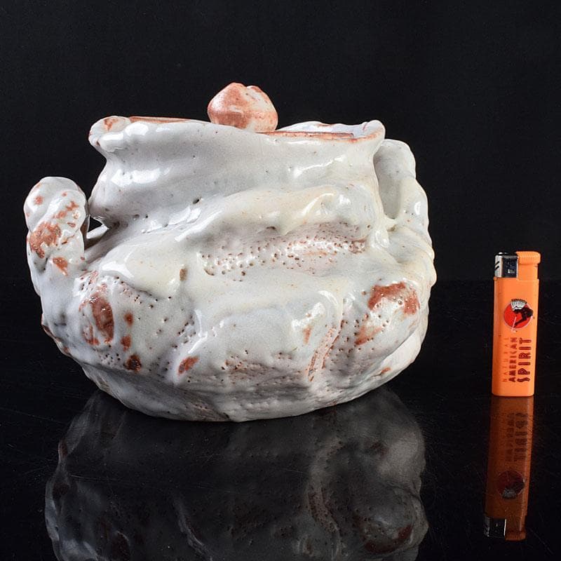 1080一無斎（一ム斎）作　志野水指　銘「知恵泉」　共箱　M　R9180H