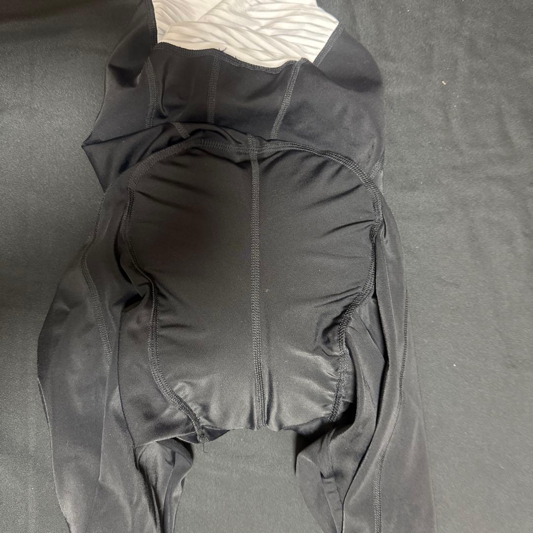 DOTOUT ストライプ肩ひも 膝下7分丈　ビブタイツ　L