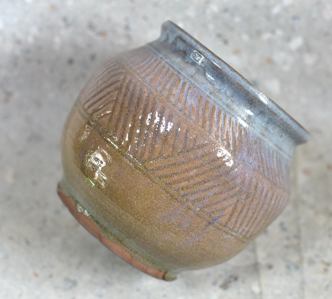 土生田焼　甚五郎作水指変え蓋つき　つぼ型　お茶道具