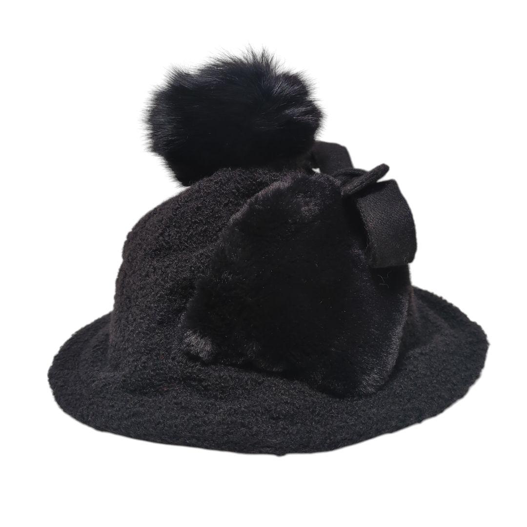 【中古良品】アニューゴルフ　バケットハット　耳当て　ボンボン　ブラック