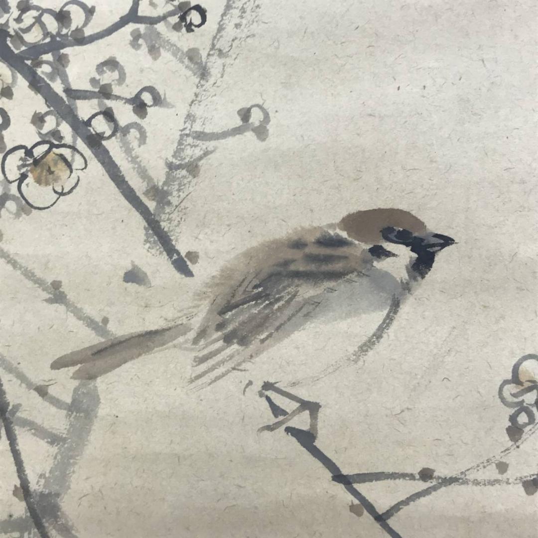 【真作】岡本豊彦/蝋梅に雀図/梅に小鳥図/花鳥図/掛軸/名家伝来/AD-887