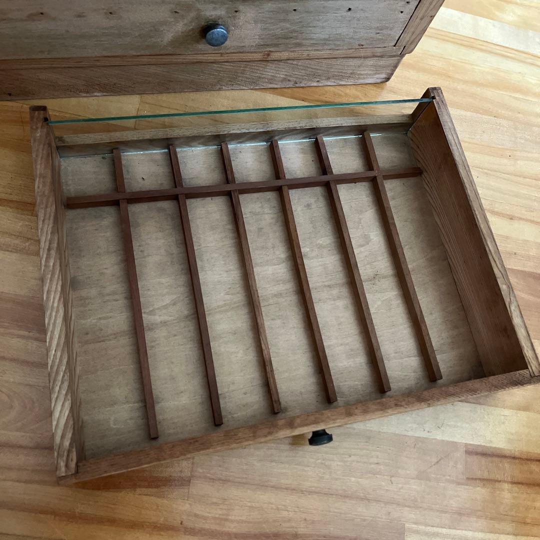 藥箪笥 文具 収納 ショーケース ガラス扉 引き出し 古美術 古道具 レトロ