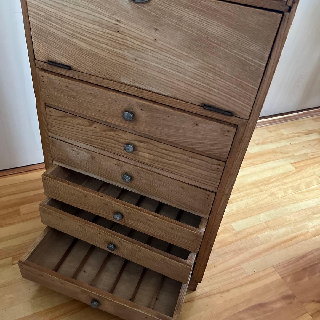 藥箪笥 文具 収納 ショーケース ガラス扉 引き出し 古美術 古道具 レトロ