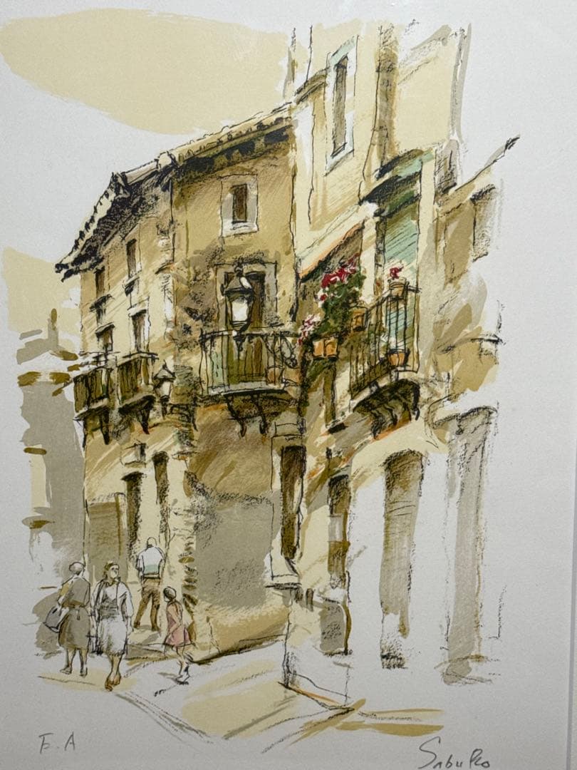 斎藤三郎【街】lithograph 直筆サインあり　EA