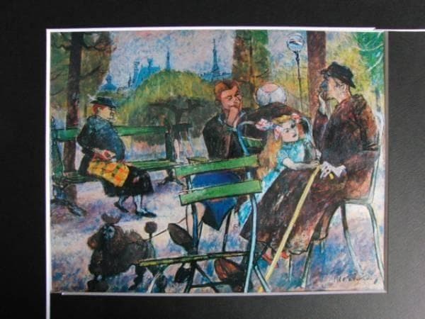 福田新生、リュクサンブール公園にて、希少画集画、新品額装付
