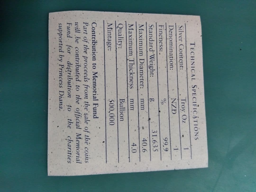 ダイアナ妃 1ドル 認証書付き