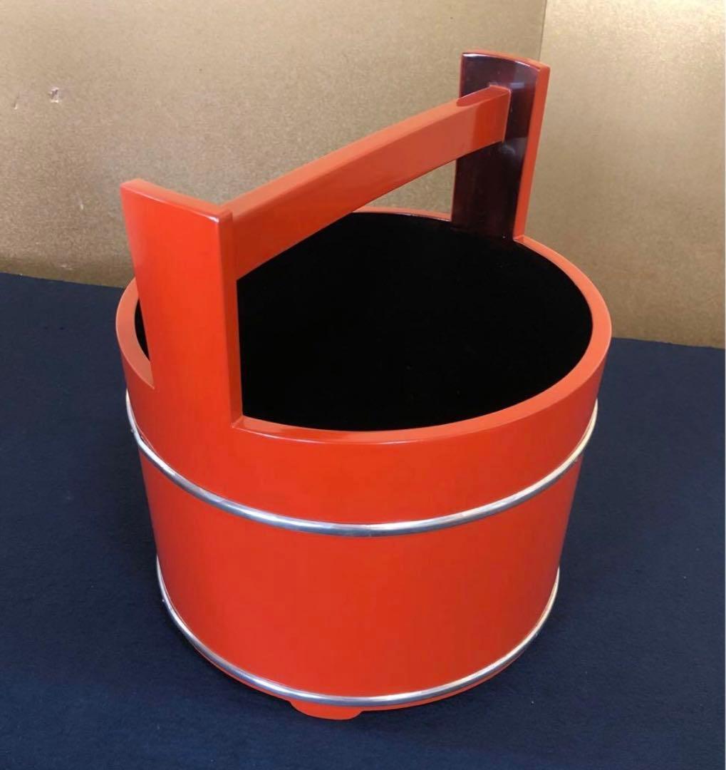 《R》茶道具 朱塗 手桶水指 塗師 岡本陽斎造 共箱　260107か5