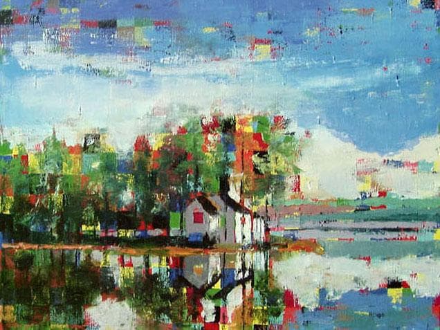 油絵 菅家令子 絵 絵画 インテリア 額付(白) uF6-062403 風景